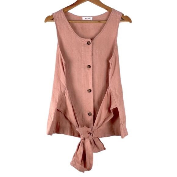 Mod Ref Salmon Peach Linen Front Tie Sleeveless Top Size L - Picture 1 of 10